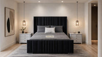 Naples Black - Mayfair Luxury Panelled Bed – Premium Upholstered Bed Frame with Statement Headboard & Footboard