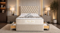 Naples Beige - Regency Diamond Luxury Divan Bed – Deep Button-Tufted Headboard with Premium Upholstered Frame & Storage