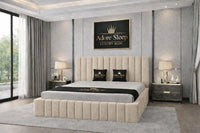 Naples Sand - Valentina Grande Luxury Channel-Tufted Upholstered Bed Frame