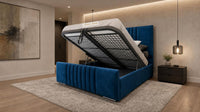 Naples Blue - Belgravia Luxury Ottoman Storage Bed – Premium Upholstered Gas Lift Bed Frame