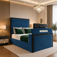 Naples Blue - Claridge Luxury Framed TV Bed – Premium Upholstered Bed Frame with Integrated TV Footboard