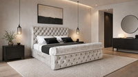 Crushed Velvet Champagne - Windsor Chesterfield Luxury Scroll Bed Frame