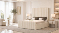 Naples Cream - Langham Column Luxury Panelled Ottoman Storage Bed