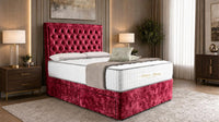 Crushed Velvet Red - Regency Chesterfield Luxe Divan Bed with Storage – Deep Buttoned Upholstered Bed Frame