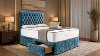 Crushed Velvet Teal - Regency Chesterfield Luxe Divan Bed with Storage – Deep Buttoned Upholstered Bed Frame