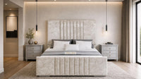 Crushed Velvet Cream - Belgravia Luxury Ottoman Storage Bed – Premium Upholstered Gas Lift Bed Frame