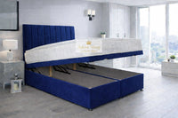 Plush Velvet Sapphire - Regency Lined Panel Luxury Solid Ottoman Storage Bed Frame