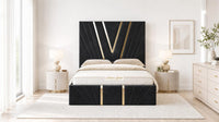 Naples Black - Monaco V-Line Luxury Geometric Ottoman Storage Bed