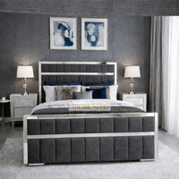 Naples Slate Grey - Aurelius Linear Upholstered Designer Bed | Luxury Gold Frame Statement Bed