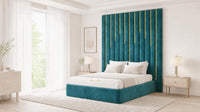 Plush Velvet Teal - Alisha Gold Strip Grandline Luxury Floor-Standing Ottoman Storage Bed