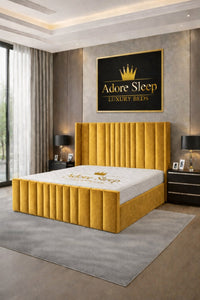 Plush Velvet Mustard Gold - Celestine Luxe Vertical Panel Upholstered Bed Frame