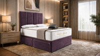 Naples Purple - Kensington Grande Luxury Divan Bed – Premium Upholstered Bed Frame with Tall Vertical Panel Headboard