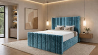 Crushed Velvet Teal - Kensington Fluted Luxury Ottoman Storage Bed