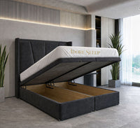 Plush Velvet Steel - Valençay Flared Sunburst Wingback Bed | Luxury Divan Ottoman Upholstered Bed Frame