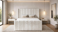 Crushed Velvet Cream - Kensington Fluted Luxury Ottoman Storage Bed