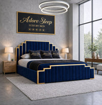 Plush Velvet Sapphire - Imperial Elan Luxury Art Deco Upholstered Bed Frame