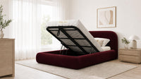 Plush Velvet Maroon - Ellington Curve Luxury Upholstered Ottoman Storage Bed