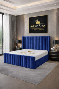 Plush Velvet Sapphire - Celestine Luxe Vertical Panel Upholstered Bed Frame