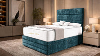 Crushed Velvet Teal - Monaco Luxe Luxury Divan Bed – Premium Upholstered Panelled Headboard with Storage