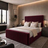 Plush Velvet Maroon - Mayfair Flute Luxury Ribbed Upholstered Bed Frame