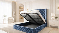 Crushed Velvet Denim Blue - Claridge Chesterfield Luxury Deep-Button Ottoman Storage Bed