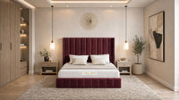 Plush Velvet Maroon - Chelsea Luxury Channel Panel Bed – Premium Upholstered Bed Frame with Statement Headboard