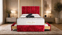Crushed Velvet Red - Kensington Grande Luxury Divan Bed – Premium Upholstered Bed Frame with Tall Vertical Panel Headboard