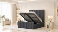 Naples Charcoal - Langham Column Luxury Panelled Ottoman Storage Bed