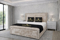 Crushed Velvet Champagne - Astoria Luxe Luxury Upholstered Bed Frame – Premium Panelled Headboard & Footboard