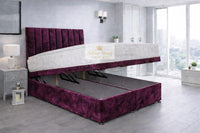 Crushed Velvet Aubergine - Regency Lined Panel Luxury Solid Ottoman Storage Bed Frame