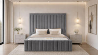 Naples Slate Grey - Savoy Luxury Panel Bed – Premium Upholstered Bed Frame with Grand Framed Headboard