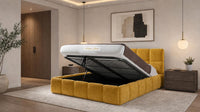 Plush Velvet Mustard Gold - Aurelius Cloud Luxury Upholstered Ottoman Storage Bed