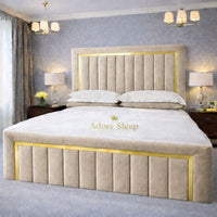 Plush Velvet Beige - Aurelia Grand Luxe Panelled Upholstered Bed Frame | Luxury Statement Bed