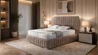 Naples Mink - Dorchester Luxury Scalloped Panel Bed – Premium Upholstered Bed Frame with Statement Headboard