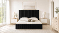 Plush Velvet Black - Carlton Channel Luxury Ottoman Storage Bed