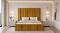 Plush Velvet Mustard Gold - Savoy Luxury Panel Bed – Premium Upholstered Bed Frame with Grand Framed Headboard