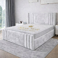 Crushed Velvet White - Astoria Luxe Luxury Vertical Panelled Upholstered Bed Frame