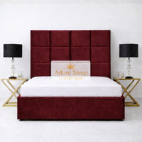 Plush Velvet Maroon - Kensington Royale Luxury Ottoman Divan Storage Bed Frame – Premium Panelled Headboard