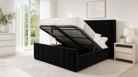 Plush Velvet Black - Savoy Ribbed Luxury Ottoman Storage Bed