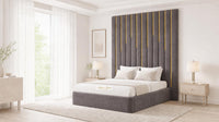 Naples Slate Grey - Alisha Gold Strip Grandline Luxury Floor-Standing Ottoman Storage Bed