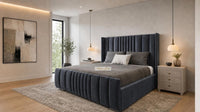 Naples Charcoal - Mayfair Luxury Panelled Bed – Premium Upholstered Bed Frame with Statement Headboard & Footboard