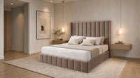 Naples Mink - Chelsea Luxury Channel Panel Bed – Premium Upholstered Bed Frame with Statement Headboard