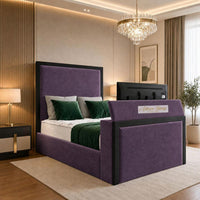 Naples Purple - Claridge Luxury Framed TV Bed – Premium Upholstered Bed Frame with Integrated TV Footboard