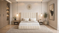 Naples Cream - Chelsea Luxury Channel Panel Bed – Premium Upholstered Bed Frame with Statement Headboard