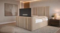 Naples Sand - Kensington Luxury Fluted TV Bed with Metallic Accents – Premium Upholstered TV Bed Frame