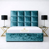 Crushed Velvet Teal - Kensington Royale Luxury Ottoman Divan Storage Bed Frame – Premium Panelled Headboard