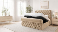 Plush Velvet Beige - Windsor Chesterfield Luxury Scroll Bed Frame