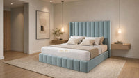 Plush Velvet Duck Egg - Chelsea Luxury Channel Panel Bed – Premium Upholstered Bed Frame with Statement Headboard