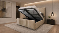 Plush Velvet Beige - Belgravia Luxury Ottoman Storage Bed – Premium Upholstered Gas Lift Bed Frame