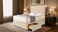 Naples Cream - Aurelia Luxury Sunburst Divan Bed – Designer Upholstered Bed Frame